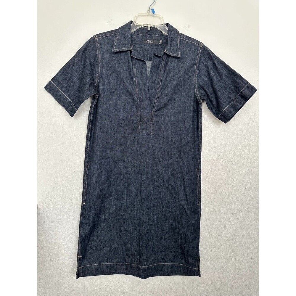 Ralph Lauren Black Label Chambray Popover Mini Dress Short Sleeve Women's Small